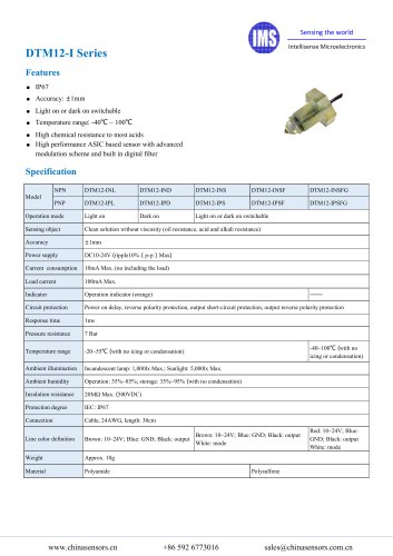 Plastic liquid level sensor LLSDTM12-I series