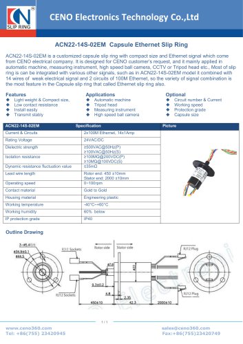 CENO Capsule Ethernet slip ring with RJ45 ACN22-14S-02EM