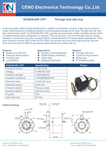 CENO Electrical slip ring with through bore 38mm ECN038-04P-12P1