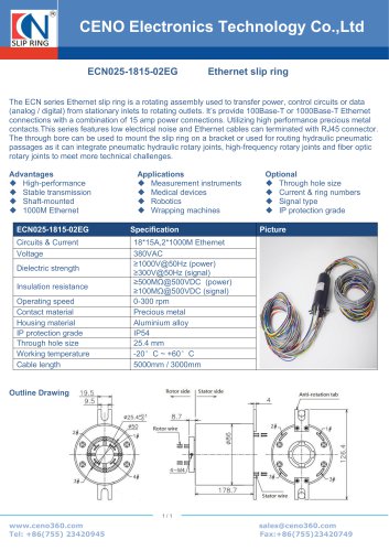 CENO Ethercat slip rings 1000Mbps ECN025-1815-02EG