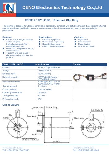 CENO Ethernet hollow shaft Slip ring ECN012-12P1-01EG