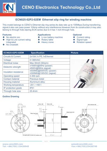 CENO Ethernet hollow shaft slip ring ECN025-02P2-02EM