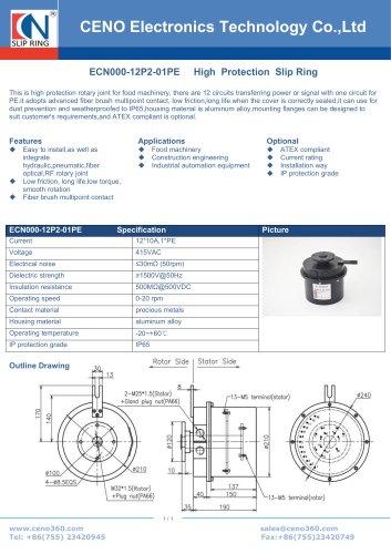 CENO IP65 Food machine slip ring ECN000-12P2-01PE