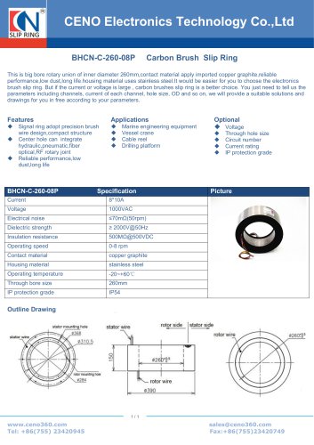 CENO Large size slip ring with 260mm hole BHCN-C-260-08P