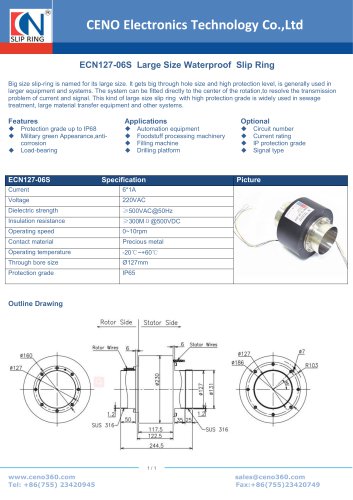 CENO Large Size Waterproof Slip Ring IP68 ECN127-06S