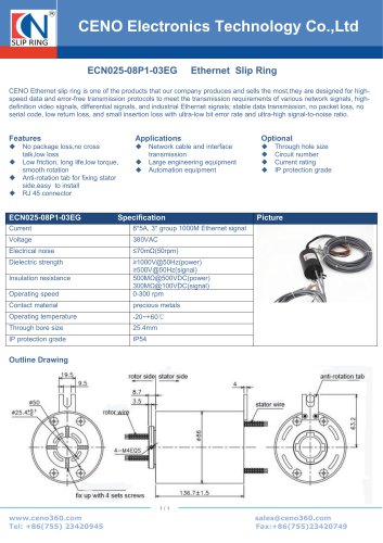 CENO Multi-channel Ethernet slip ring ECN025-08P1-03EG