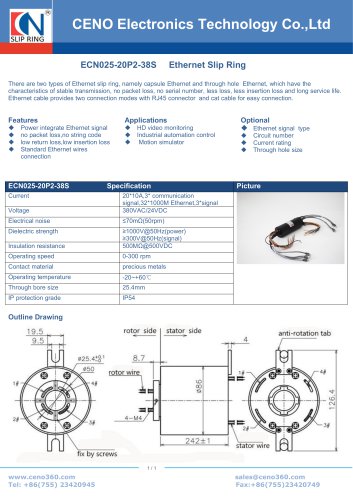 CENO Multi channel Ethernet slip ring ECN025-20P2-38S