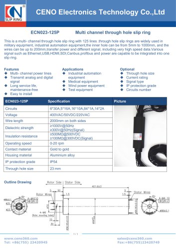 CENO Multi circuit through hole slip ring ECN023-125P