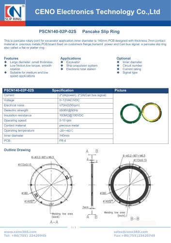 CENO Pancake slip ring with 140mm hole PSCN140-02P-02S