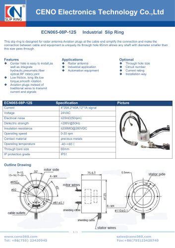 CENO Radar antenna slip ring with 65mm hole ECN065-08P-12S