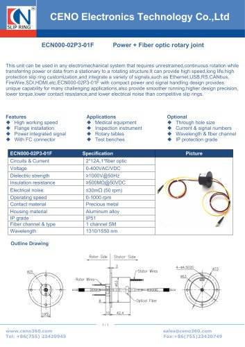 CENO Solid slip ring with fiber optic channel ECN000-02P3-01F