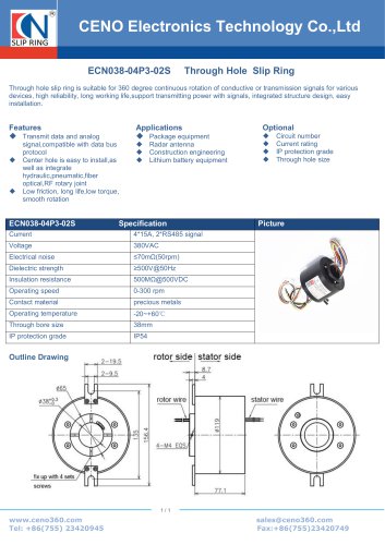 CENO Through bore slip ring with RS signal ECN038-04P3-02S