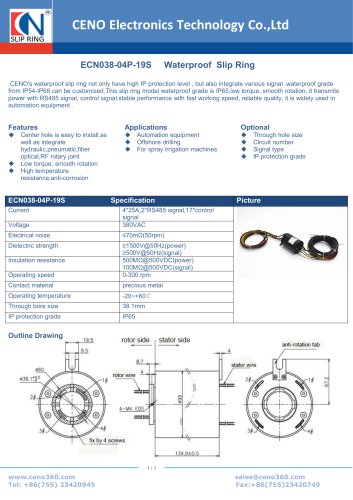 CENO waterproof slip ring ECN038-04P-19S