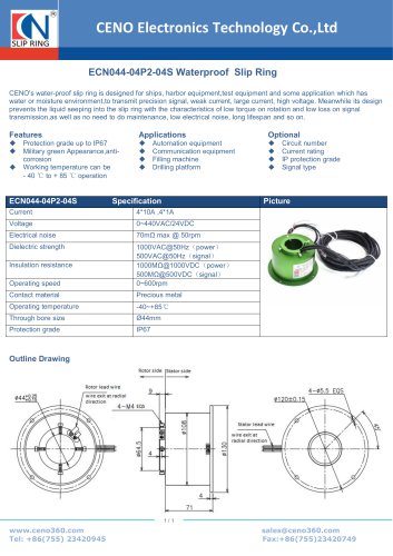 CENO Waterproof Slip Ring IP67 ECN044-04P2-04S