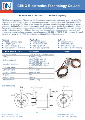 Gigabit Ethernet shaft mounting slip rings ECN025-02P-03P3-01EG