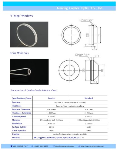 CreatorOptics T-step Windows and Conical Windows