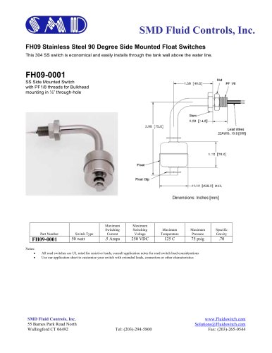 FH09 - 90 Degree Side Mounted Float Switch