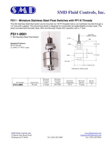 FS11 - Miniature Stainless Steel Float Level Switches