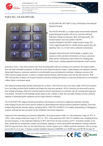 Waterproof 12 keys stainless steel panel mount keypad with backlight