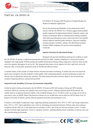 Waterproof Mountable 50.0mm medical trackball