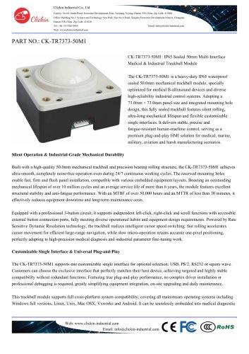 Waterproof Mountable 50.0mm medical trackball