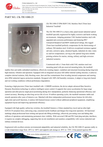 Waterproof Stainless steel panel mount 25.0mm trackball