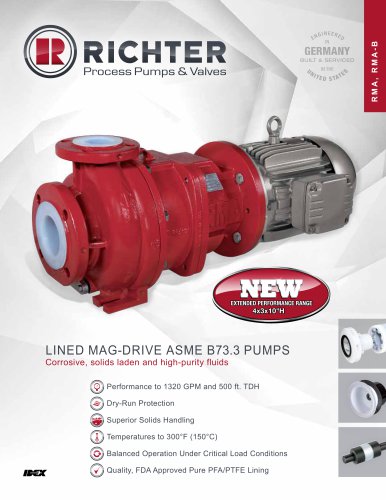 Lined mag drive ASME/ANSI pumps RMA, RMA-B