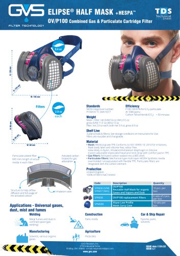 ELIPSE® HALF MASK + HESPA™ OV/P100 Combined Gas & Particulate Cartridge Filter