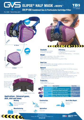 ELIPSE® HALF MASK + HESPA™ OV/P100 Combined Gas & Particulate Cartridge Filter