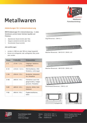 Metallwaren Abdeckungen für Linienentwässerung