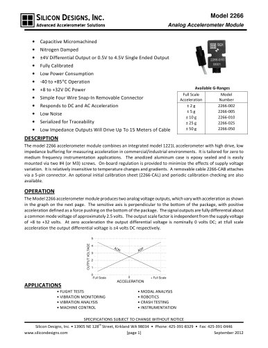 Silicon Designs Model 2266 Analog Accelerometer Module