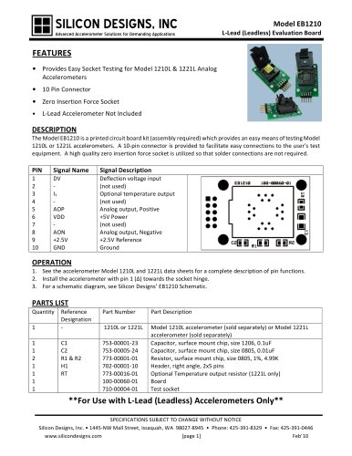 Silicon Designs Model EB1210 L-Lead (Leadless) Evaluation Board