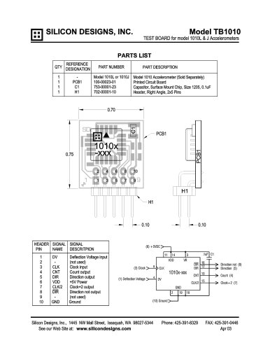 Silicon Designs TB1010 Test Board for Model 1010 Accelerometers