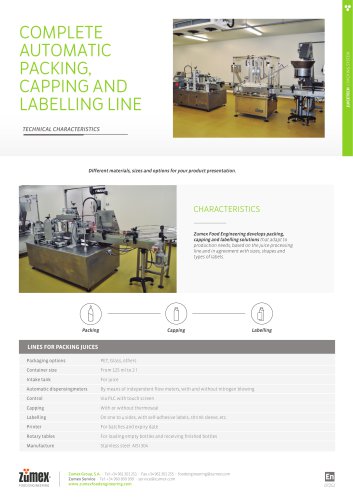 COMPLETE AUTOMATIC PACKING, CAPPING AND LABELLING LINE