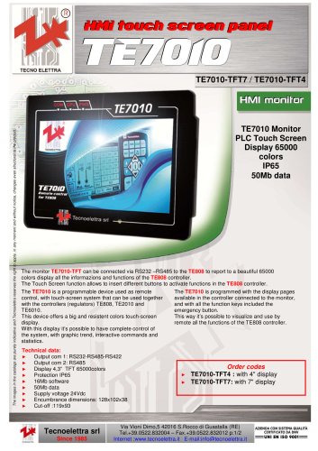 HMI Touch Screen Panel. TE7010