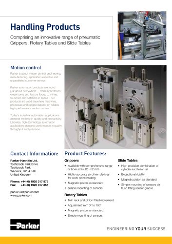 Handling Products Comprising an innovative range of pneumatic Grippers, Rotary Tables and Slide Tables