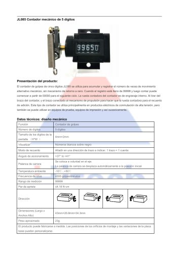 JL085 Contador mecánico de 5 dígitos