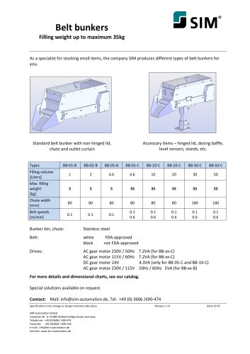 Belt bunkers Filling weight up to max. 5kg/35kg