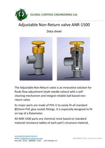 Adjustable Non-Return valve ANR-1500