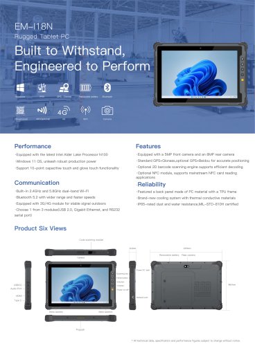 EM-I18N:Rugged Tablet I18N Advanced Performance and Sustainability with Intel Alder Lake N100