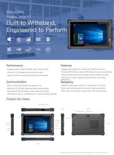 EM-I88N:Rugged Tablet PC I88N Built to Withstand Engineered to Perform