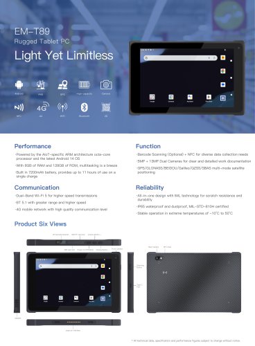 EM-T89 Rugged Tablet PC Light Yet Limitless