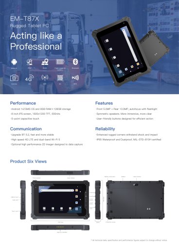 Emdoor Info. EM-T87X Rugged Tablet PC Specification