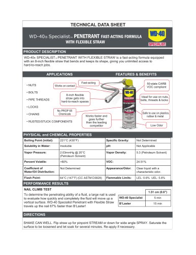 WD-40® Specialist™ PENETRANT FAST-ACTING FORMULA WITH FLEXIBLE STRAW