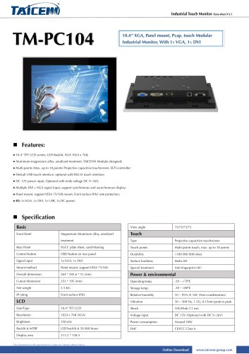 TAICENN/industrial monitor/TM-PC104