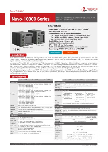 Datasheet for Nuvo-10000 Intel® 14th/ 13th/ 12th-Gen Core™ i9/ i7/ i5/ i3 Expansion Box-PC