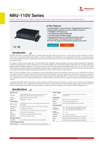 Datasheet: NRU-110V NVIDIA® Jetson AGX Xavier™ Edge AI Fanless Computer