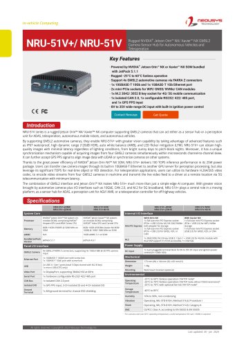 Datasheet: NRU-51V+Rugged NVIDIA® Jetson Orin™ NX Fanless Computer