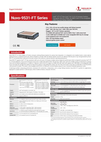 Datasheet: Nuvo-9531-FT Intel® 13th Compact Fanless Flattop Heatsink Computer