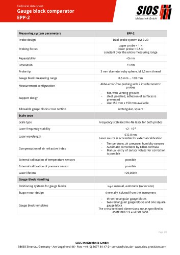 Technical data sheet: Gauge Block Calibration System EPP-2